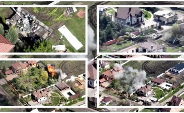 Pavarësisht se u munduan ta fshihen nën pemët e oborreve të shtëpive private, dronët ukrainas vërejtën tanket ruse – momenti kur ato hidhen në erë