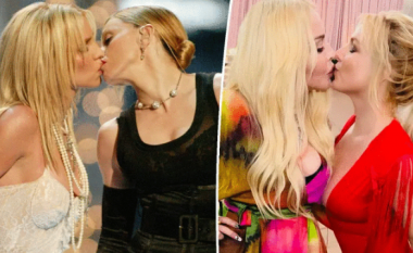 Britney Spears dhe Madonna rikrijojnë puthjen ikonike të "VMA 2003" në dasmën e saj me Sam Asghari