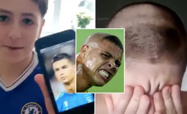 Djali kërkoi prerje flokësh në stilin e Cristiano Ronaldos - por babai ia bën atë të Fenomenit në një shaka të keqe