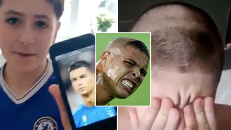 Djali kërkoi prerje flokësh në stilin e Cristiano Ronaldos – por babai ia bën atë të Fenomenit në një shaka të keqe