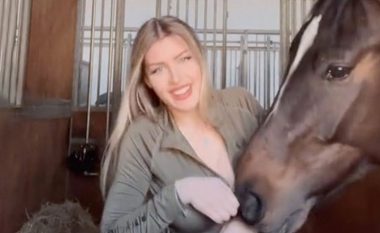 Klip gazmor: Një vajzë iu afrua për ta përkëdhelur, por kali e zhveshi me një lëvizje