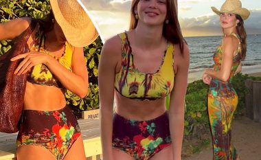 Kendall Jenner pozon me bikini teksa po shijon pushimet në bregdet