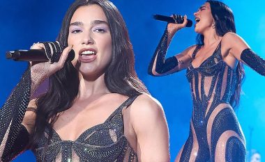 Dua Lipa merr vëmendje në skenën e Lollapalooza, e veshur me kostum të zi transparent