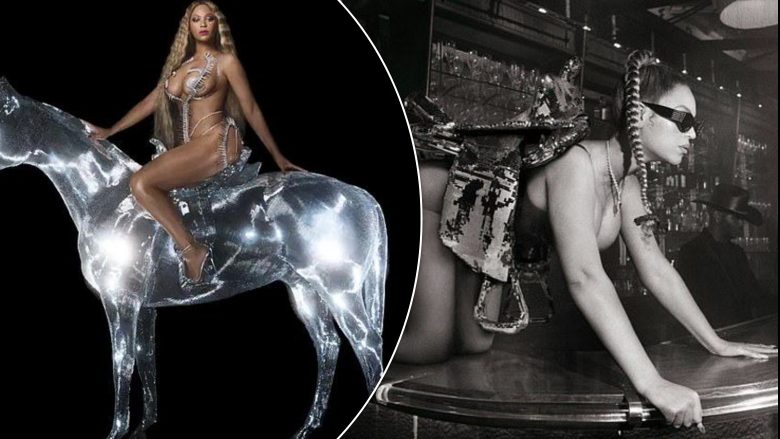 Beyonce mbulohet me xhevahire teksa kalëron një kalë holografik në katër foto të ndryshme të kopertinës së albumit të ri “Renaissance”