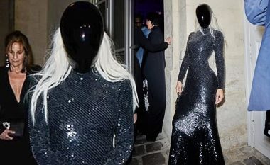 Kim Kardashian frikëson njerëzit, duke fshehur fytyrën e saj pas një maske të zezë në Javën e Modës në Paris
