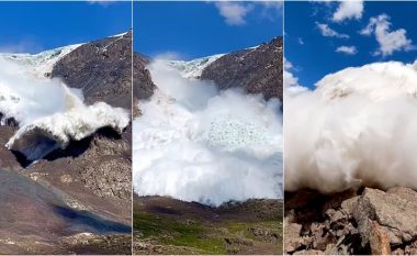 Një grup turistësh u përballen me një ortek akulli të shkaktuar nga një akullnajë që u ‘shemb’ në malet e Kirgistanit