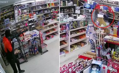 Deshi të kryej plaçkitje nën kërcënimin e armës, pronari amerikan i dyqanit e pret me pushkë në dorë – plagos burrin