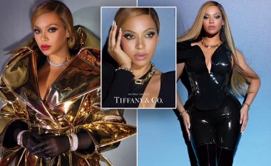 Beyonce e mahnitshme në veshjet me ngjyrë të zezë dhe ari teksa promovon partneritetin me ‘Tiffany & Co’