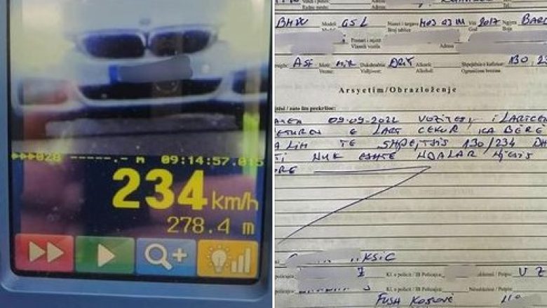 Voziti 234 km/h, gjobitet me 300 euro e ndalim të vozitjes për tre muaj