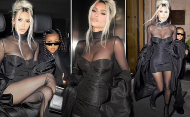 Kim Kardashian kombinon ngjyrat e veshjes me të bijën North West, duket magjepsëse në fustan të shkurtër