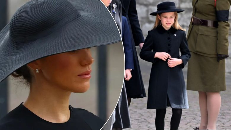 Meghan Markle dhe Princesha e vogël Charlotte vendosin aksesorë të dhuruar nga Mbretërsha Elizabeth II në funeralin e saj