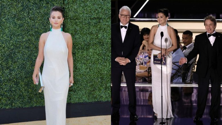 Selena Gomez shkëlqen me fustan të bardhë me rruaza në tapetin e kuq të “Emmy Awards 2022”