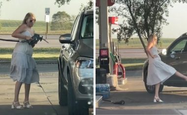 Videoja e kësaj gruaje në pikën e karburantit është bërë hit në internet, sapo ta shikoni do ta kuptoni pse