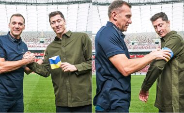 Me lot në sy, Shevchenko ia vendos Lewandowskit shiritin e kapitenit me ngjyrat e Ukrainës dhe i kërkon ta mbajë në ‘Katar 2022’