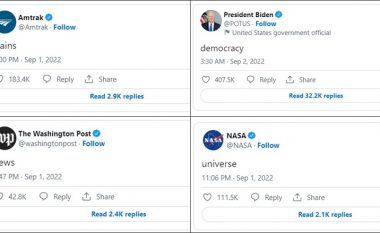Kompani të ndryshme dhe jo vetëm, po vazhdojnë të bëjnë postime me një fjalë në Twitter