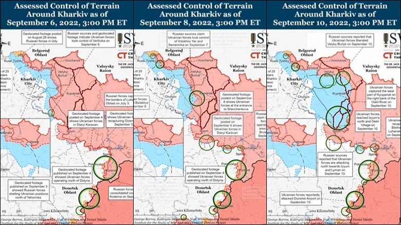 Disa harta të publikuara tregojnë se si vendet e pushtuara janë rikthyer nga ukrainasit, gjatë pesë ditëve të fundit