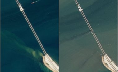 Imazhe satelitore të urës së Krimesë, para dhe pas shpërthimit