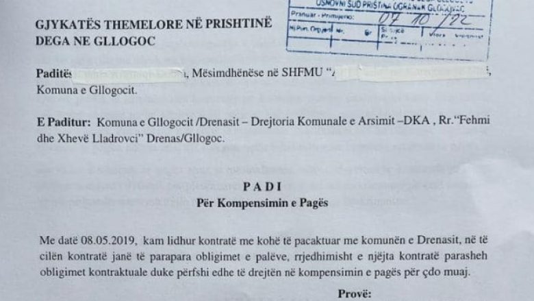 Mësimdhënësja lehonë paditë komunën e Drenasit për mosekzekutimin e pagës, Lladrovci: Ministria e Financave të bëjë zgjidhje