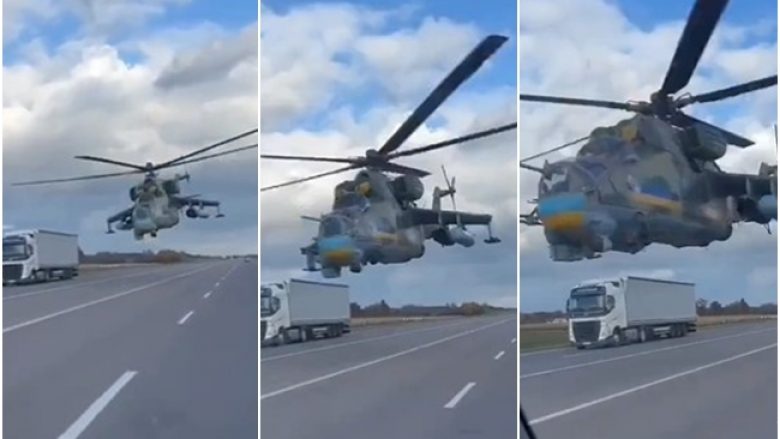 Këta pilotë kanë nerva prej çeliku – helikopteri ukrainas fluturon shumë ulët mbi autostradë për të shmangur radarët rus