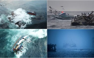 Momenti dramatik: Imazhet nga ajri tregojnë një anije që fundoset në një ‘njollë të zezë famëkeqe’ në brigjet e Skocisë