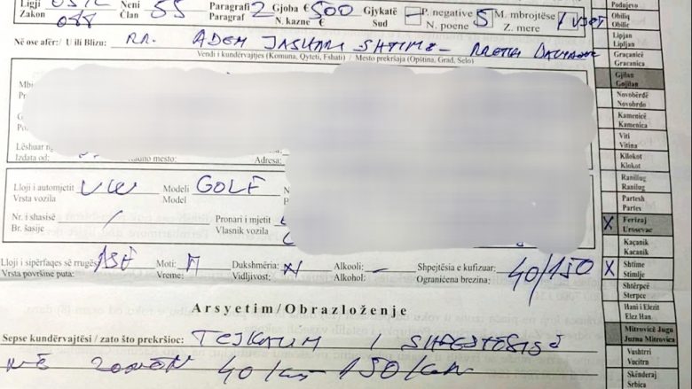 Tejkaloi shpejtësinë, 29 vjeçari gjobitet me 500 euro dhe i merret patentë shoferi për një vit