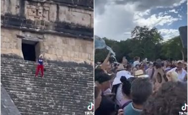 Turistja nxiti reagime te vendasit kur u ngjit në një tempull të Meksikës – me të zbritur poshtë, banorët e zemëruar e lagën me ujë