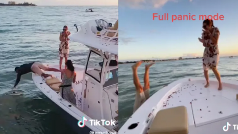 Momenti kur burri kërceu nga varka për ta marrë unazën me të cilën po i propozonte martesë të dashurës së tij