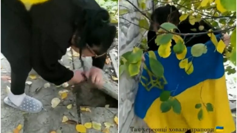 Pas çlirimit të Khersonit, gruaja nxori flamurin ukrainas të cilin e kishte fshehur nën pllakën e kopshtit