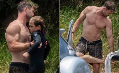 Chris Hemsworth shfaq bicepsin dhe trupin e tij të formësuar në plazh, pak pasi mori lajmin e keq për rrezikun e prekjes nga Alzheimeri