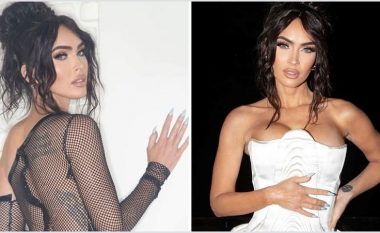 Dy veshje mode brenda një nate nga Megan Fox: Fustan rrjetë transparent dhe kombinim korse të bardhë