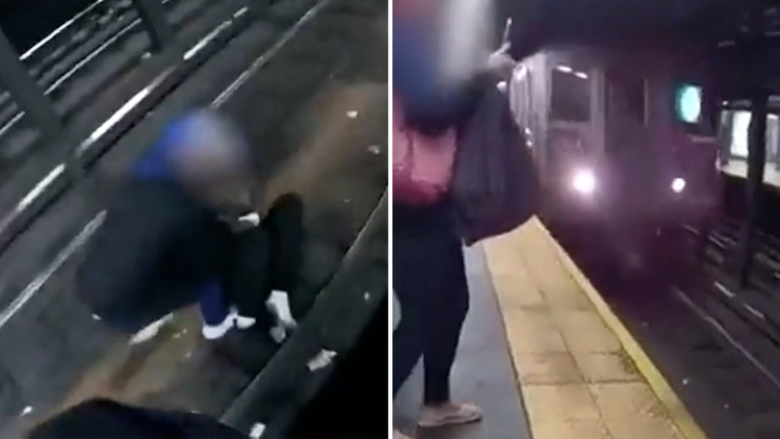 Publikohen pamjet, një burrë në shinat e një metroje në Nju Jork shpëtohet disa sekonda para se të vinte treni