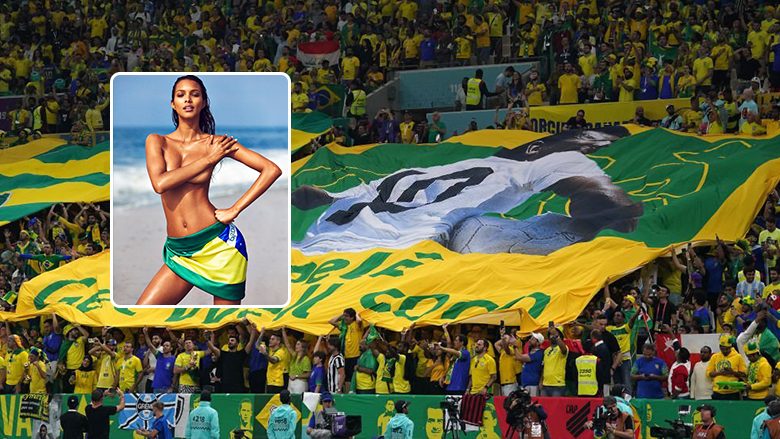 Modelja braziliane Lais Ribeiro pozon ‘topless’ për të shprehur mbështetje për Përfaqësuesen e Brazilit në Botëror 2022
