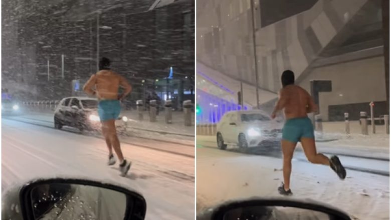 Burri në Londër tronditi të gjithë kur doli për vrap vetëm me pantallona të shkurtra derisa po binin reshje të mëdha bore