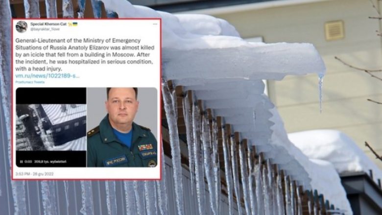 Një copë e madhe akulli bie nga një çati dhe godet gjeneralin rus – përfundon në spital me lëndime të rënda në kokë