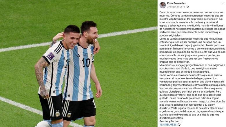 Zbulohet mesazhi emocionues si fëmijë i Enzo Fernandezit drejt Leo Messit, tani gjashtë vite më vonë fituan së bashku Kupën e Botës