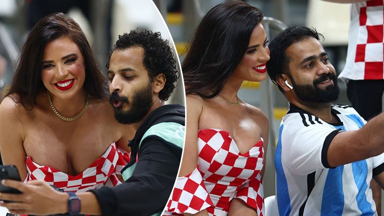 Edhe tifozët e Argjentinës e donin një foto me të – bukuroshja kroate Ivana Knoll nuk i kurseu ‘selfiet’ edhe me rivalët e ndeshjes