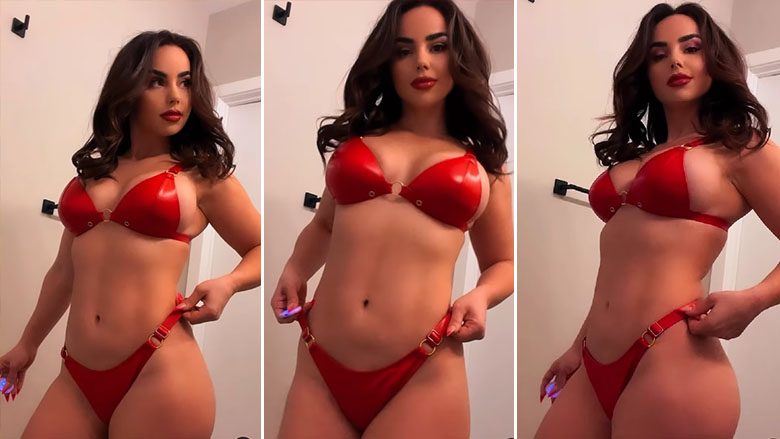 Linda Halimi ekspozon linjat trupore në bikini të kuqe në një video provokuese për fansat për fundvit