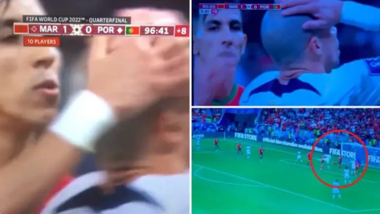 Momenti i çmendur i fundit të ndeshjes – mbrojtësi i Marokut puthi kokën e Pepes pasi ai humbi një shans ideal në minutat shtesë