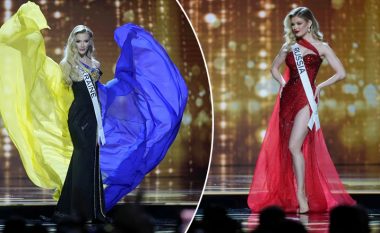 ‘Miss Rusia’ u shfaq e veshur me ngjyrën e gjakut në skenë duke provokuar ‘Miss Ukrainën’ në konkursin “Miss Universe”