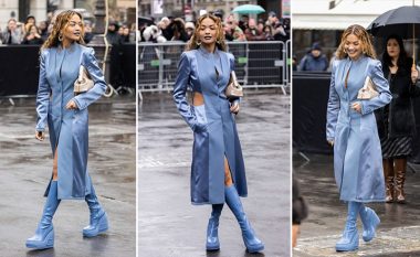 "Shiu i Prishtinës" në Javën e Modës në Paris - Rita Ora shkëlqen në të kaltër në ditën me shi të kryeqytetit francez