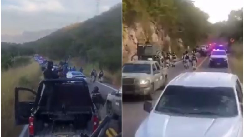 Pamjet tregojnë kolonën e përforcimeve policore në momentin kur u nisën për t’iu bashkuar luftës kundër kartelit Sinaloa