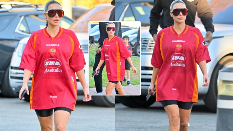 Kim Kardashian shihet rrugëve të Los Angelesit e veshur me fanellën e ekipit të Romës