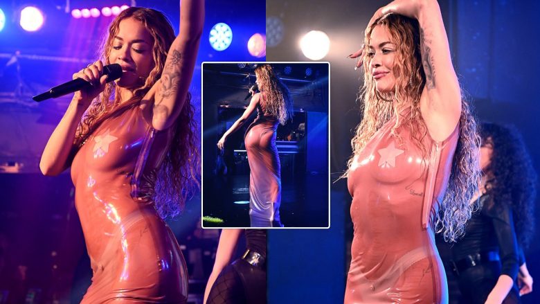 Rita Ora mahnit publikun me performancën e radhës teksa duket tërheqëse në fustanin e tejdukshëm