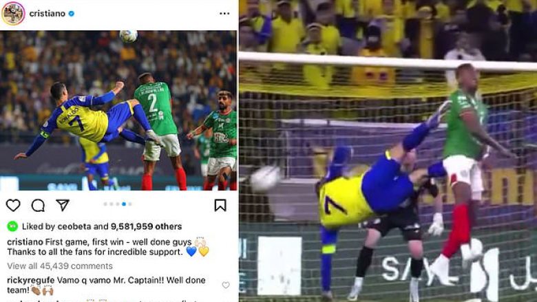 Ronaldo poston një foto të tij duke tentuar një gjuajtje akrobatike në debutimin te Al-Nassr – por realiteti është ndryshe