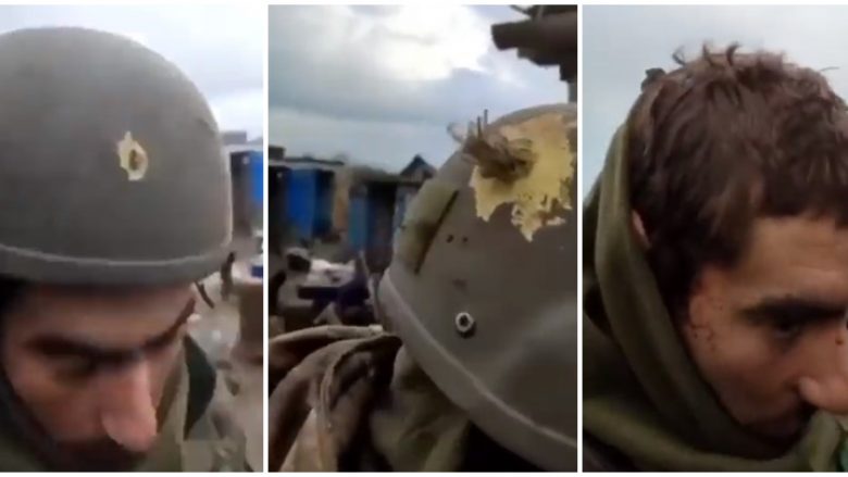 Plumbi i rusëve ia shpoi helmetën, por ushtari ukrainas shpëtoi pa më të voglin lëndim – pamjet bëhen virale