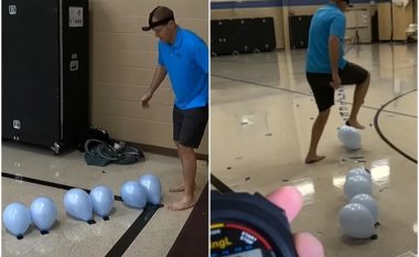Amerikani shpërtheu 100 balona me këmbë për 22 sekonda