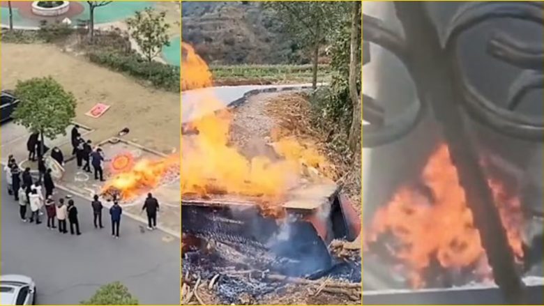 Pamje që pretendohet se tregojnë familjet kineze ‘që djegin trupat e të dashurve të tyre në rrugë’ mes shpërthimit të rasteve me COVID-19