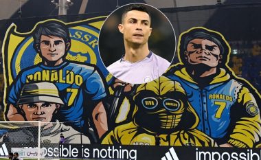 Tifozët e Al Nassr me koreografi fantastike dedikuar Ronaldos, ndërsa ata të ekipit kundërshtar e ngacmuan me kore për Messin