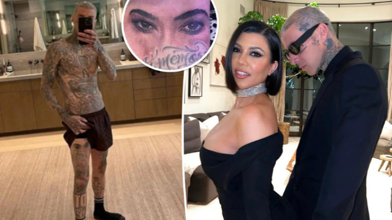 Travis Barker bën tatuazh sytë e Kourtney Kardashianit