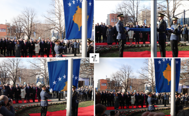 Osmani, Begaj, Kurti e Konjufca në ngritjen solemne të flamurit të Kosovës